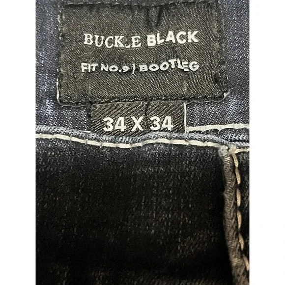 Buckle Black Jeans Mens 34x32 (Tag 34x34)Blue Fit No 9 Bootleg Dark Wash Stretch - Picture 4 of 10